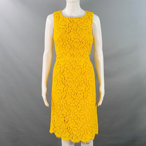 MICHAEL KORS Size 4 Yellow Mustard Cotton Blend Lace A-Line Cocktail Dress - Picture 1 of 7